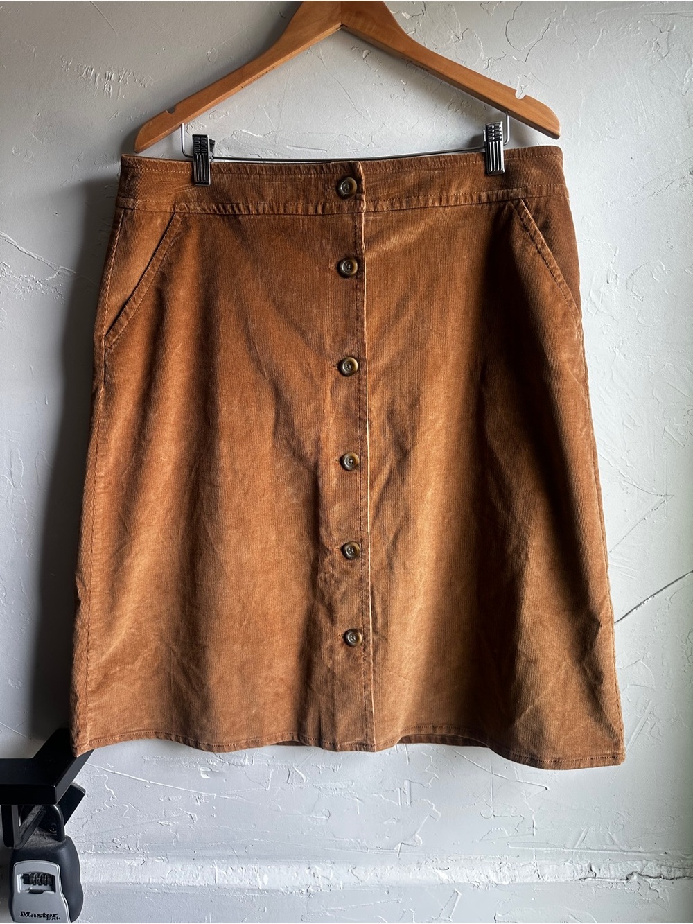 Lands’ End Brown Corduroy Button Front Skirt Cottagecore Academia Midi NWT Sz 14